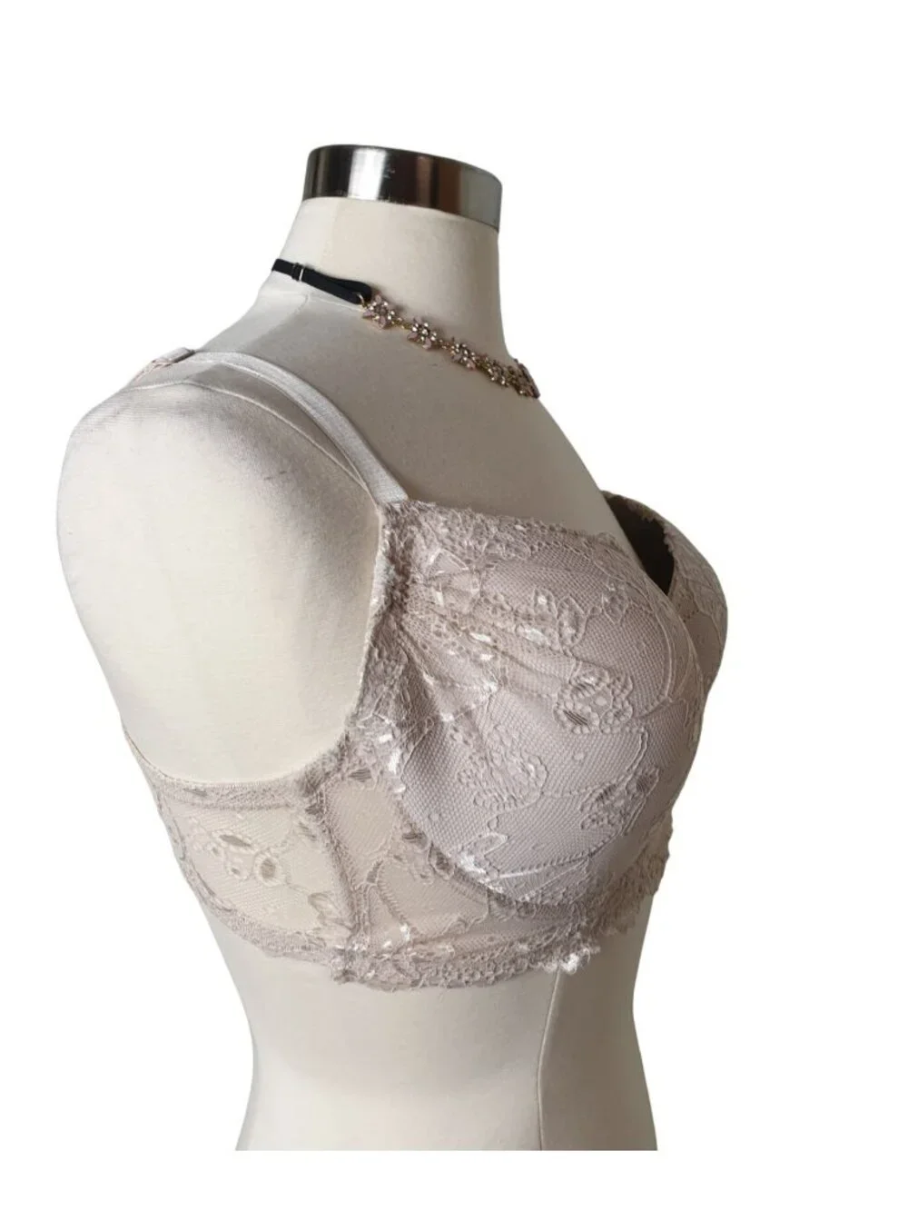 Rene Rofe Bra 38DD Beige Lace Underwire Lightly Padded Full Coverage Elegant 38E - Picture 4 of 7